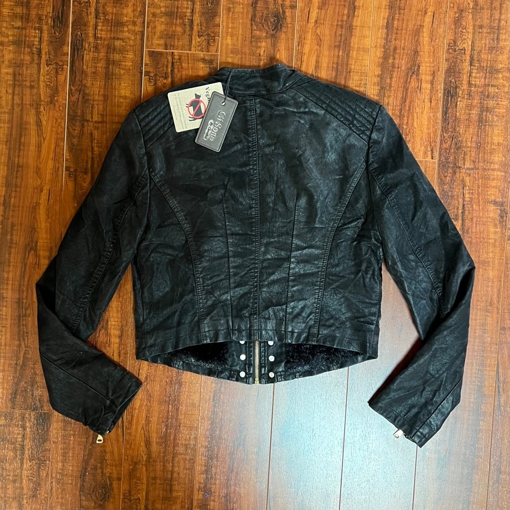 Black MOD Steampunk COUTURE Cropped Studded Moto Rock Faux Leather Jacke… - Picture 9 of 12